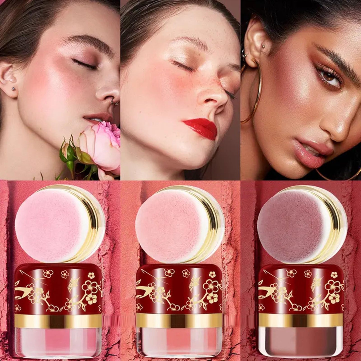 3-Piece Lazy Blush Set, Effortless Radiance in Seconds Quick, Natural-Looking Blush Built-in Mirror, Face Blushes Makeup for Cheeks, Suitable for All Skin Tones