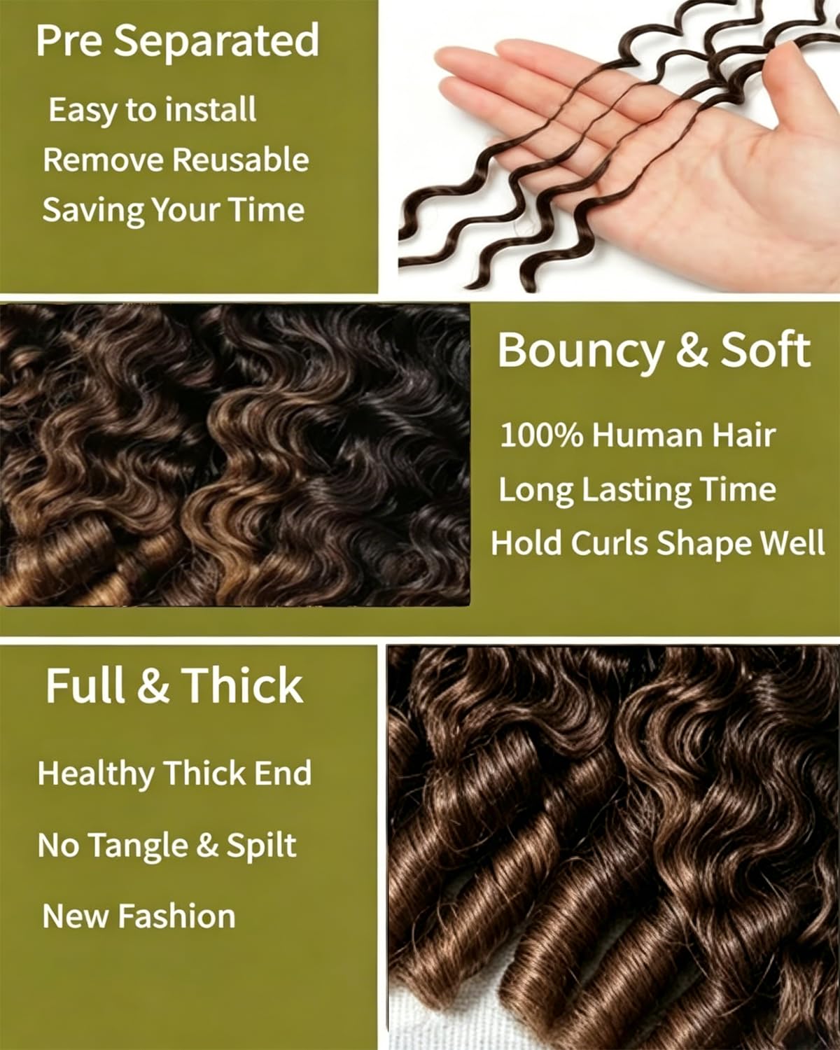 T1b/4/30 Black Ombre Brown Ombre Color 30 Burmese Curly Feather Human Crochet Hair for Black Women 105g Pre-Separated Looped Invisble Curly Bundles Human Hair Reusable Wet and Wavy Remy Hair Extension