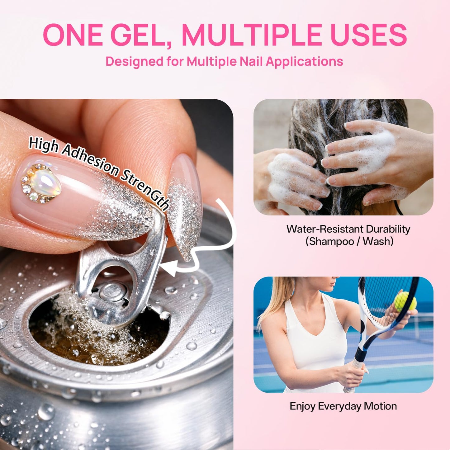 krofaue Solid Nail Glue Gel, Press on Nail Glue 4 x 20g Each (80g Total), Need UV LED Lamp Curing Strong Adhesion for Acrylic Nail Tips Rhinestones 3D Nail Gel Nail Extension Professional Use