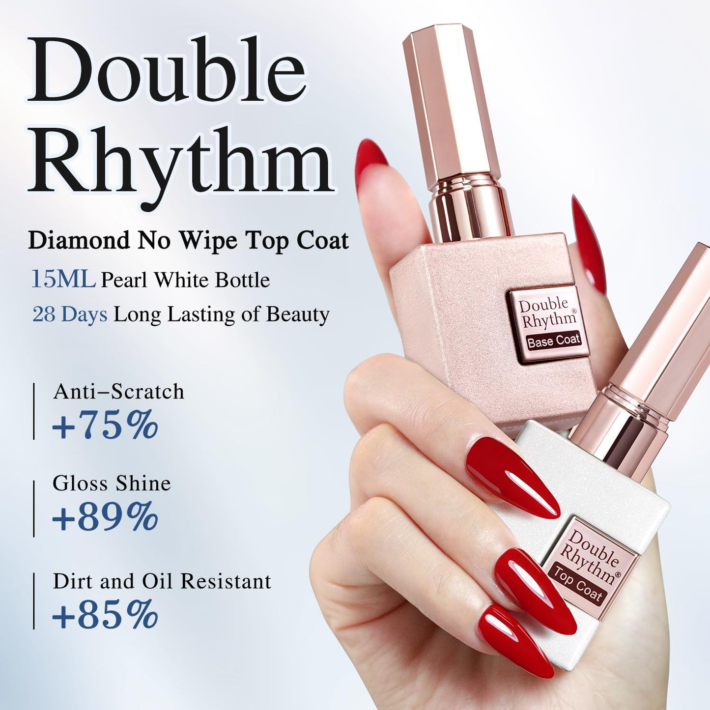 15ML No Wipe Gel Top Coat & Base Coat Set - Clear Glossy Finish | 2 Pcs