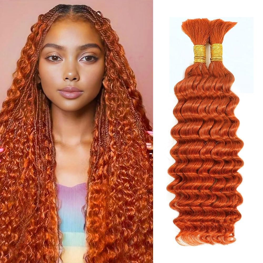 Ginger Boho Human Hair Deep Wave Bulk 28 28 28 Inch 350 Braiding Hair Deep Curly Orange Boho Human Hair Extensions for Woman