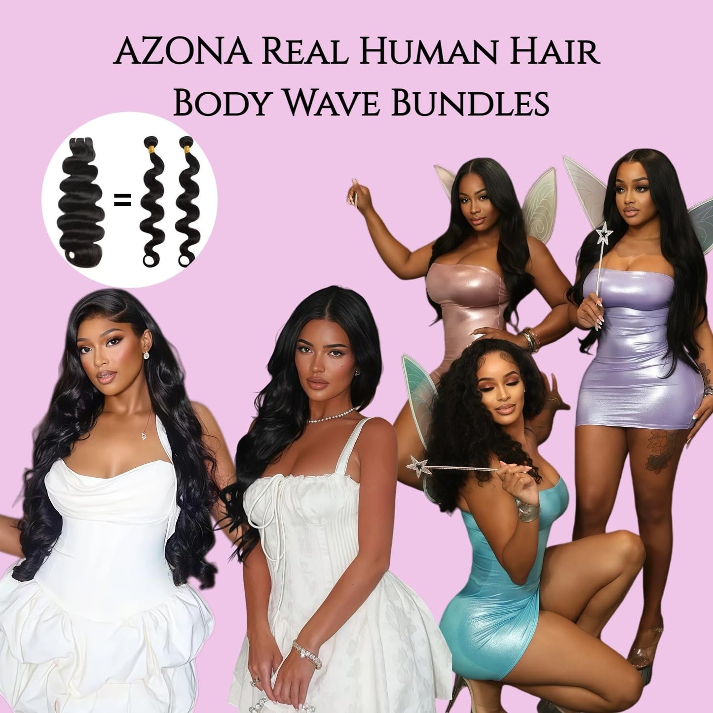 AZONA Body Wave Bundles Human Hair New 14 16 18 Inch Human Hair Bundle Unprocessed Brazilian Virgin Hair 3 Bundles Human Hair Extensions for Women Natural Color
