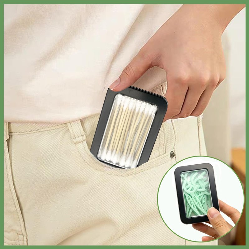 MatFirsmo Cotton Swab Holder for Travel, 2 Pcs Portable Small Dental Floss Holder Empty Metal Cotton Ball Holder, Travel Floss Picks Case with Dustproof Lid for Cotton Swabs Hair Ties Floss, Black