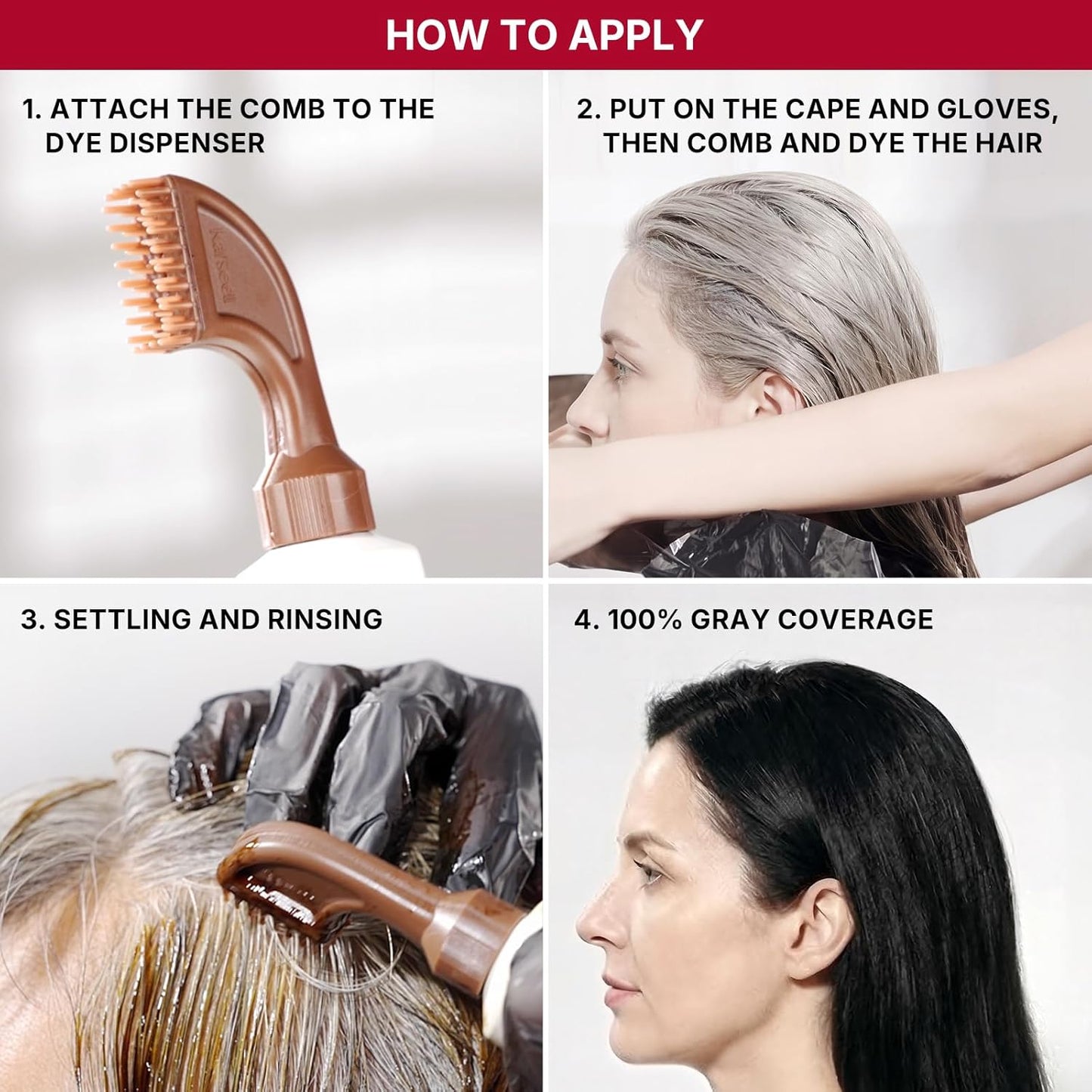 Black Hair Dye with Comb Applicator - Ammonia-Free Maca Essence for 100% Gray Coverage | 80ml