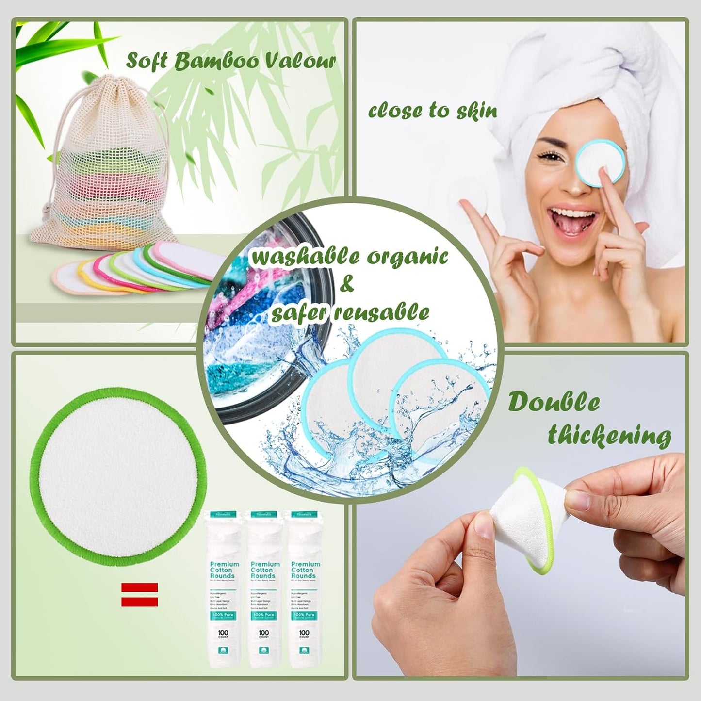 Reusable Makeup Remover Pads - Washable Bamboo Fiber | 40-Pack for All Skin Types