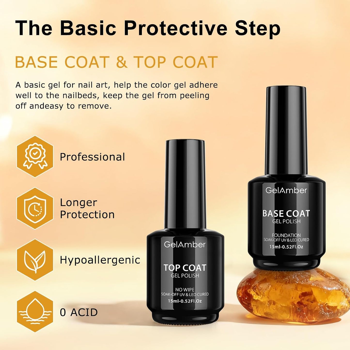 Nail Dehydrator and Primer 2-in-One Set - 15ml Gel Base, Top Coat, Cuticle Oil & Nail File | Acid-Free Essentials for Long-Lasting Manicure