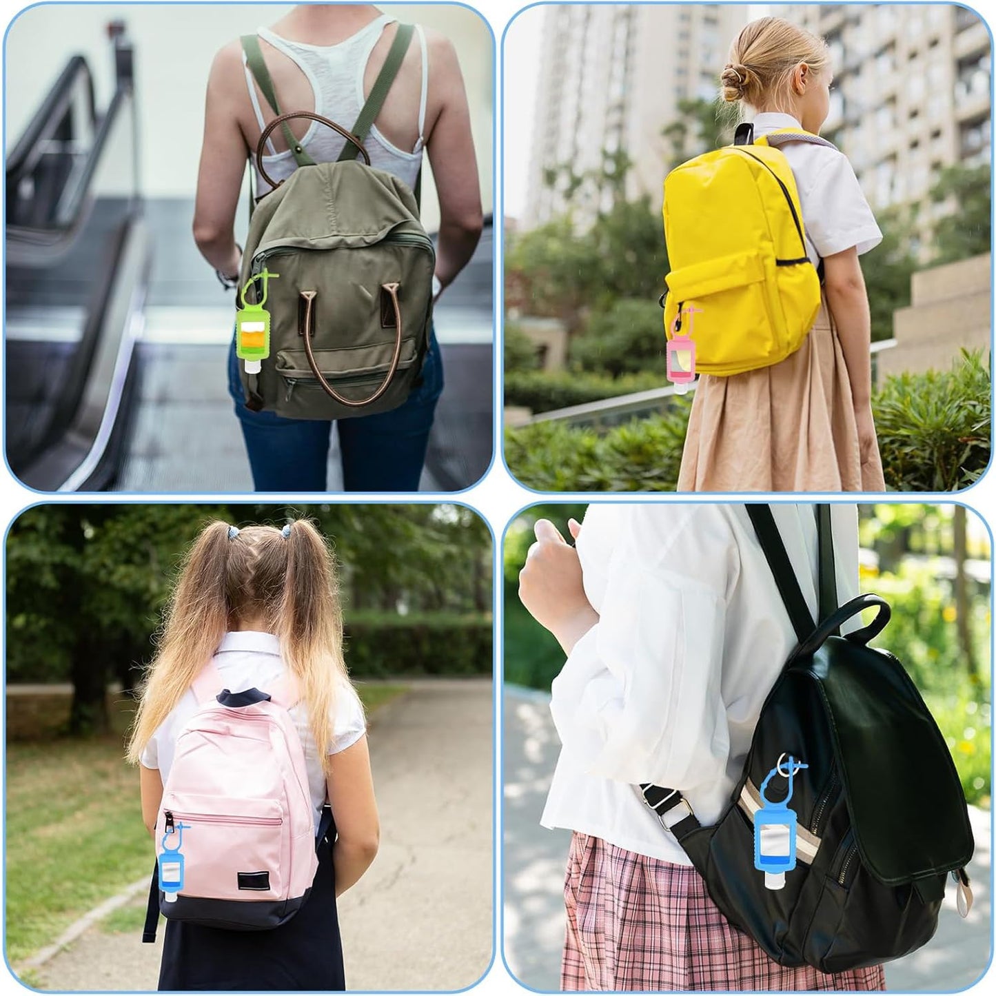 Mezeic 4 Pack Travel Bottles, Hand Sanitizer Holder Empty Travel Size 2oz/60ml Leakproof Refillable Containers Portable Keychain Bottles with Detachable Silicone Case