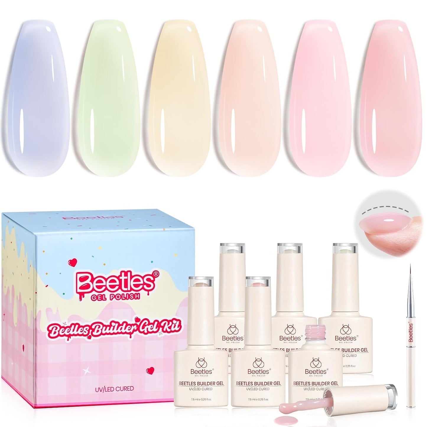 Beetles Builder Gel Set - HEMA-Free Nail Extension Gel | 6 Peach Colors, 8-in-1 Strengthening Formula for DIY Nail Art