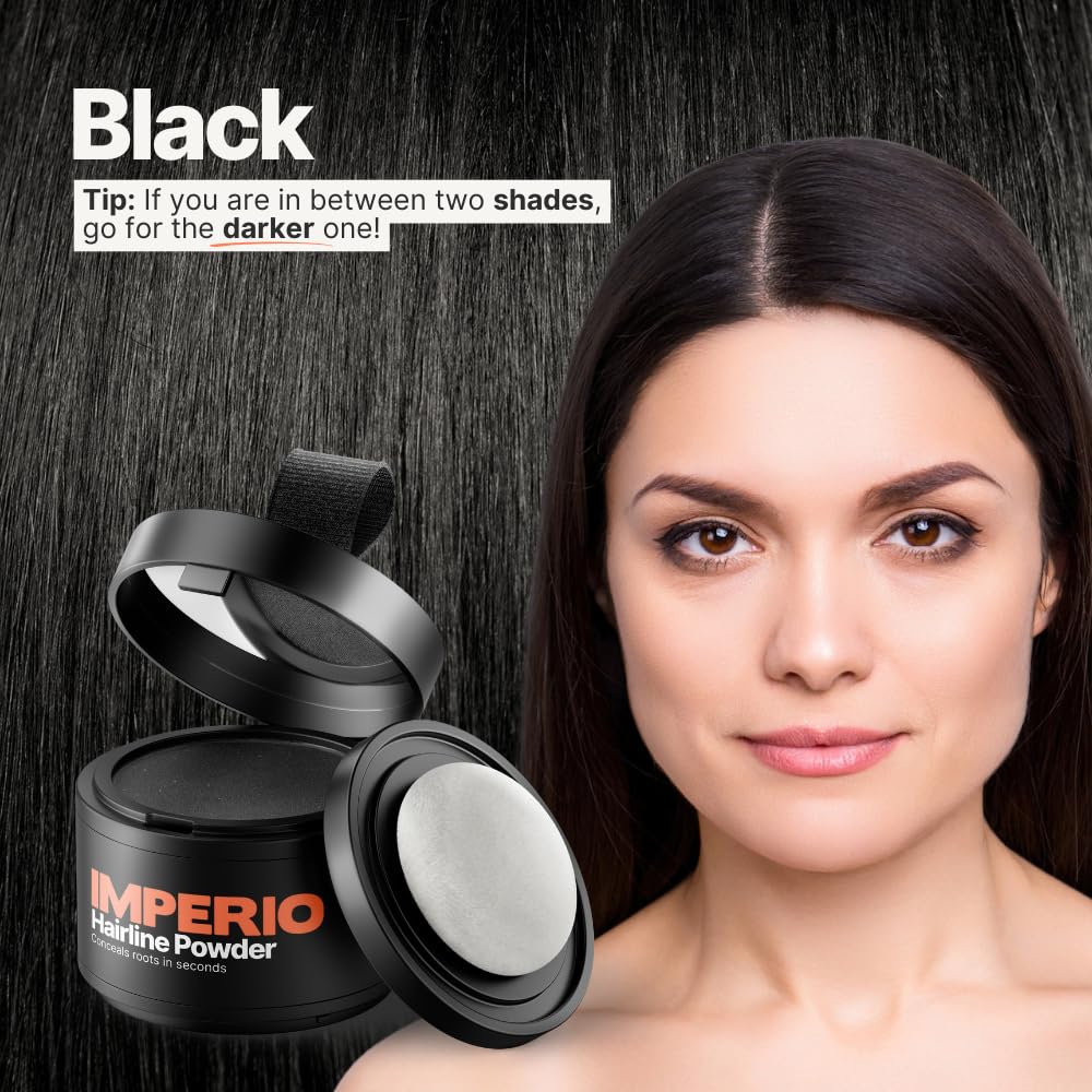 Root Touch Up Hair Powder - Conceal Hair Loss Instantly | Water-Resistant Hairline Powder for Thinning Hair (Black)