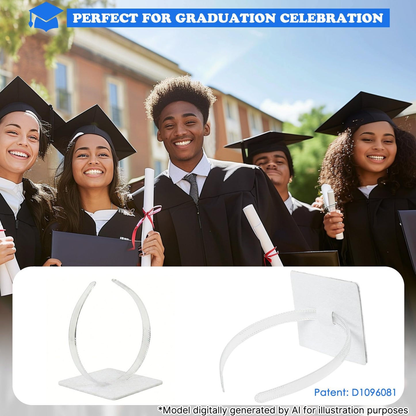 GIURKUU 2 Pcs Graduation Cap Headband, Firm Anti-fall Hair Band for Graduation Cap, Graduation Gifts Hat Accessories for Graduates, Students, Women(Clear)