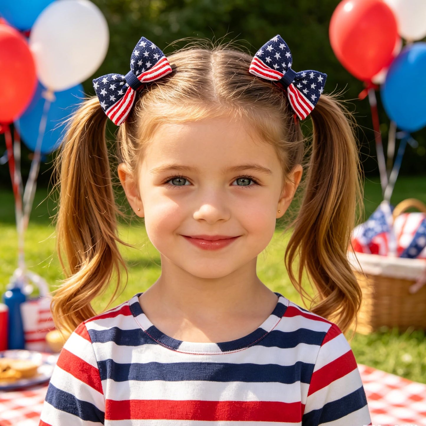 XIELIME 4th of July Patriotic Hair Bows for Girls American Flag Hair Clips Red White Blue Bowknot Barrettes USA Hairpin for Independence Day Hair Accessories Outfit Gift 2Pcs