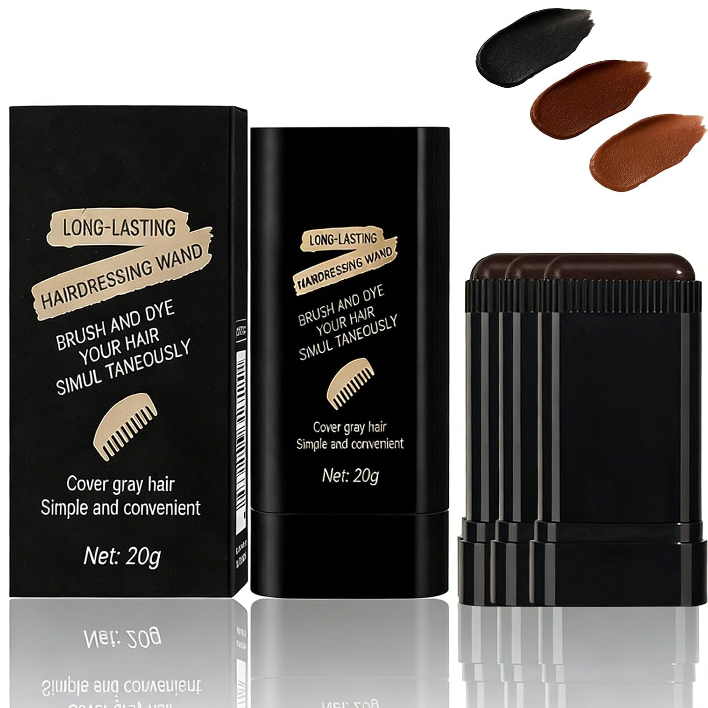 Hair Dye Concealer Stick - Waterproof & Sweatproof Gray Hair Cover Up | Portable Temporary Color with Brush (Brownish Black)