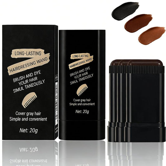 Hair Dye Concealer Stick - Waterproof & Sweatproof Gray Hair Cover Up | Portable Temporary Color with Brush (Brownish Black)