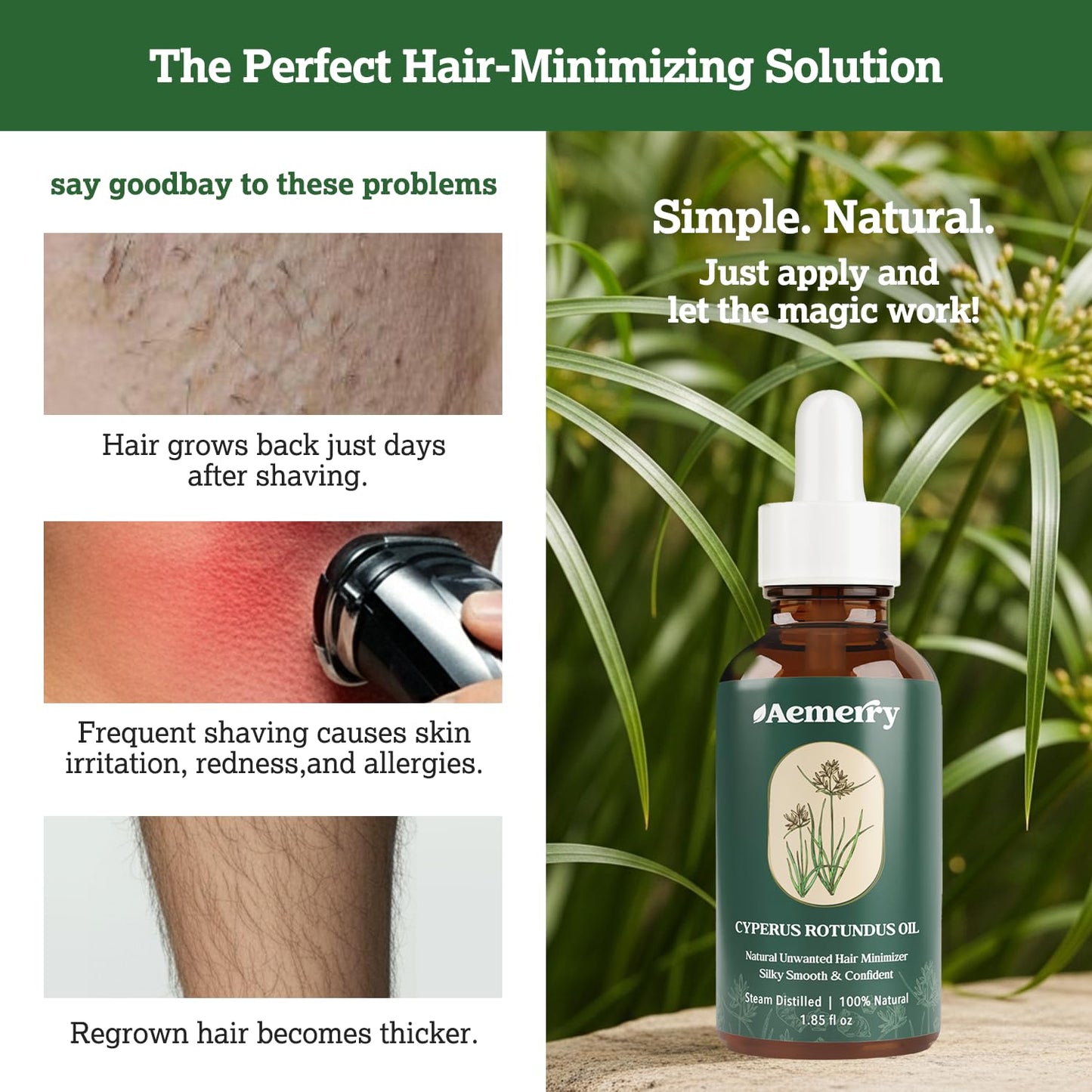 Cyperus Rotundus Oil - 2-in-1 Hair Removal Oil for Smooth Skin | Soothes & Hydrates After Shaving, Waxing, Epilating - 1.85 oz