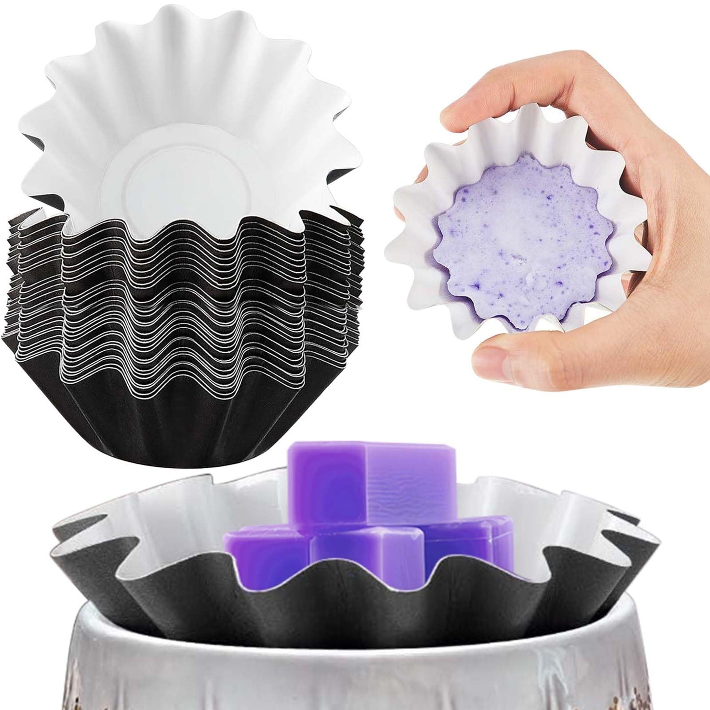 Boao Wax Melt Liners Reusable Leakproof for Any Wax Cubes Waxes Warmer Containers Cups for Scented Candle Plug in Warmers Electric Waxes Melters Burner(Black,100 Pieces)