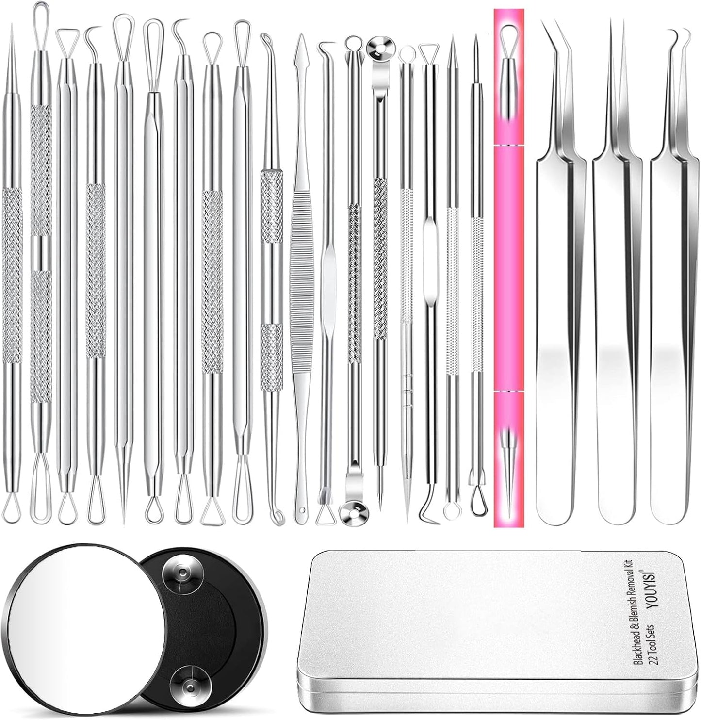 Pimple Popper Tool Kit - 22 Pcs Blackhead Remover & Comedone Extractor Set