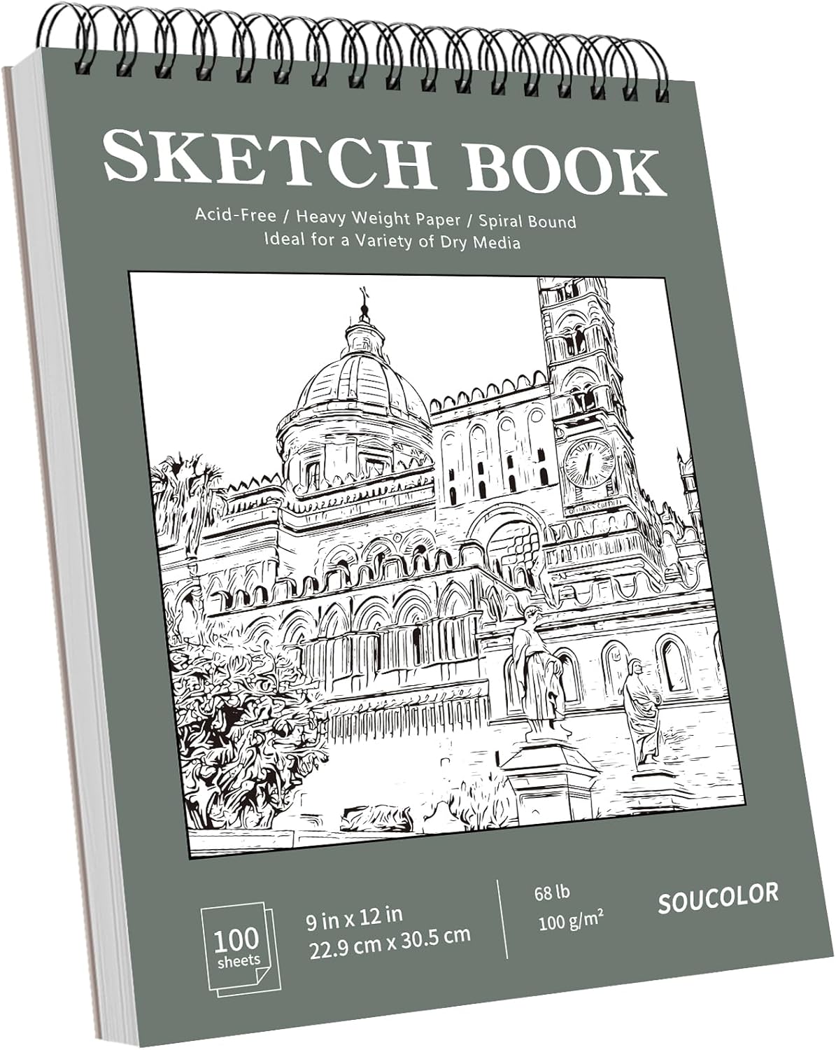 Soucolor Sketch Book - 9" x 12" Top Spiral Bound, 100 Sheets Acid-Free Drawing Paper | Ideal for Kids, Adults & Artists