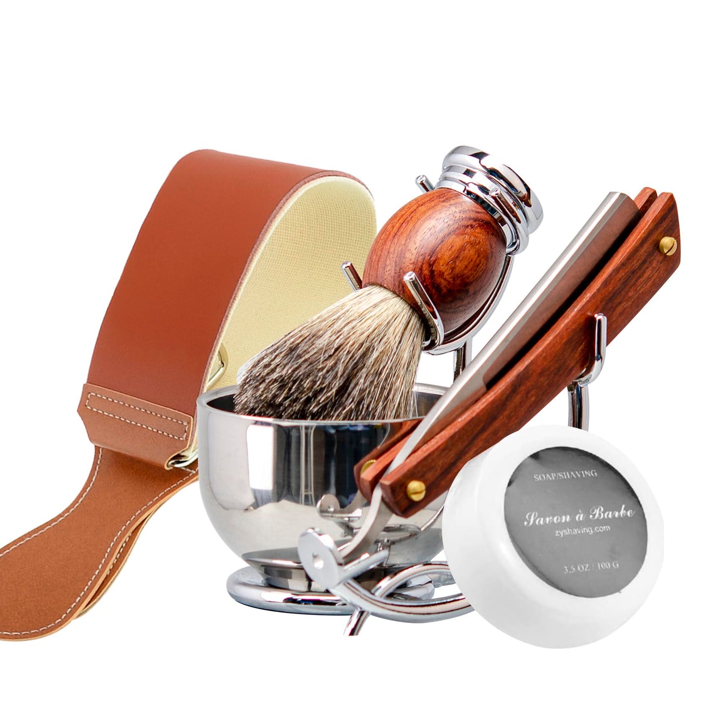 Grandslam Shaving Straight Razor Kit, Cutthroat Straight Razor With Leather Strop, Shaving Brush and Bowl, Stainless Steel Stand, Shave Soap, Gift for Men