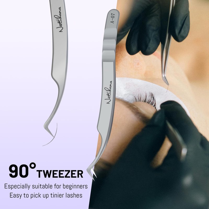 Natuhana High Precision Lash Tweezers for Individual and Volume Eyelash Extensions Premium Stainless Steel Curved Fiber Tip Professional Isolation Tweezer