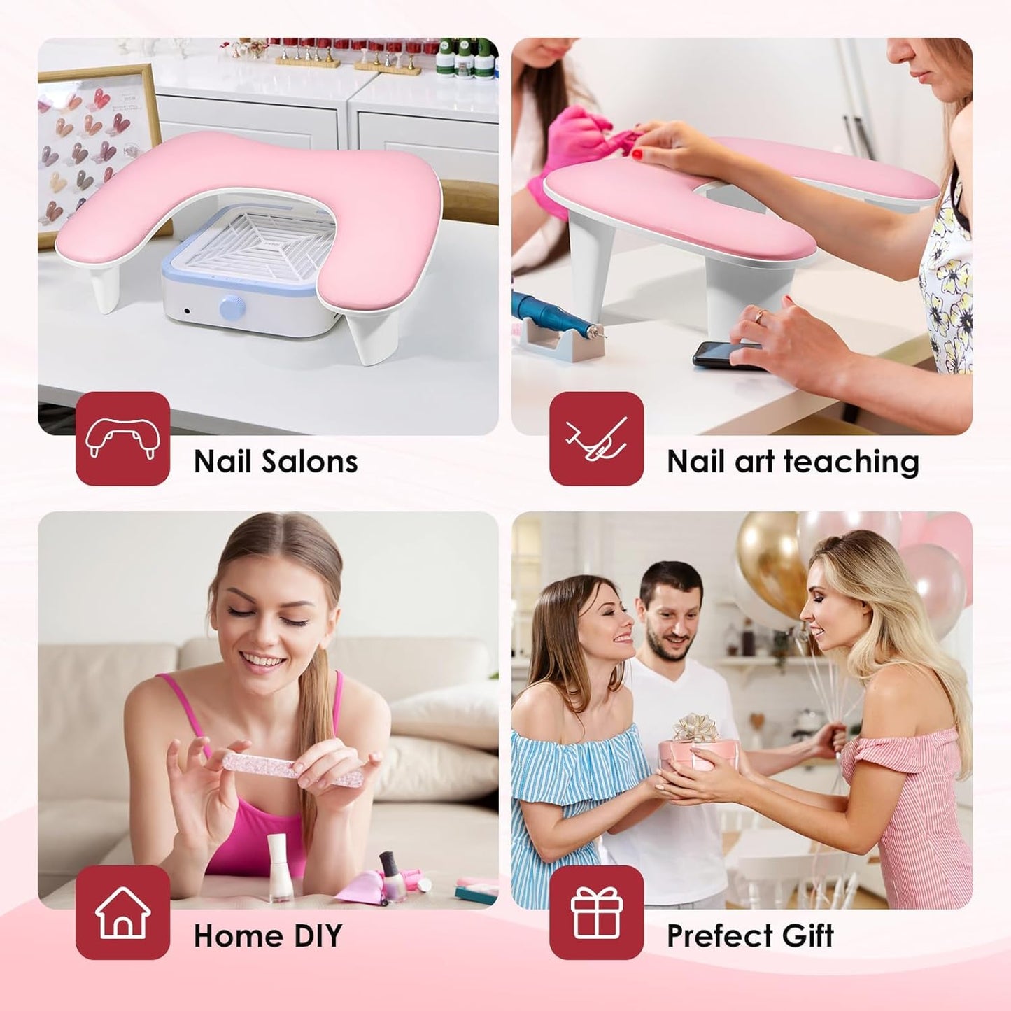 U-Shaped Nail Arm Rest Pillow - Microfiber Leather Cushion for Manicure | Pink Nail Tech Support