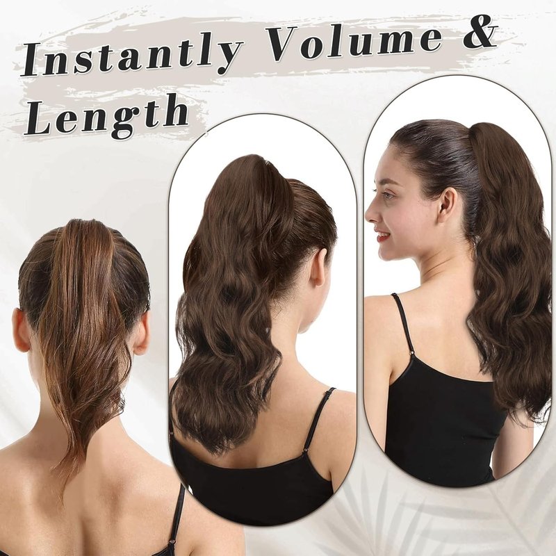 Copper Ponytail Hair Extensions - 20 Inch Wavy Claw Clip for Women | Synthetic Copper Red Hairpiece