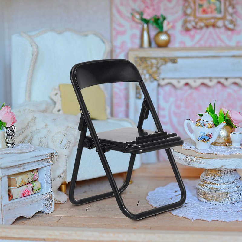 Nolitoy 12Pcs Mini Folding Chair Mobile Holder Foldable Miniature Furniture Model Smartphone Desk Stand for Dollhouse Decor and Photo Props 3.94X2.56X2.17 Inches