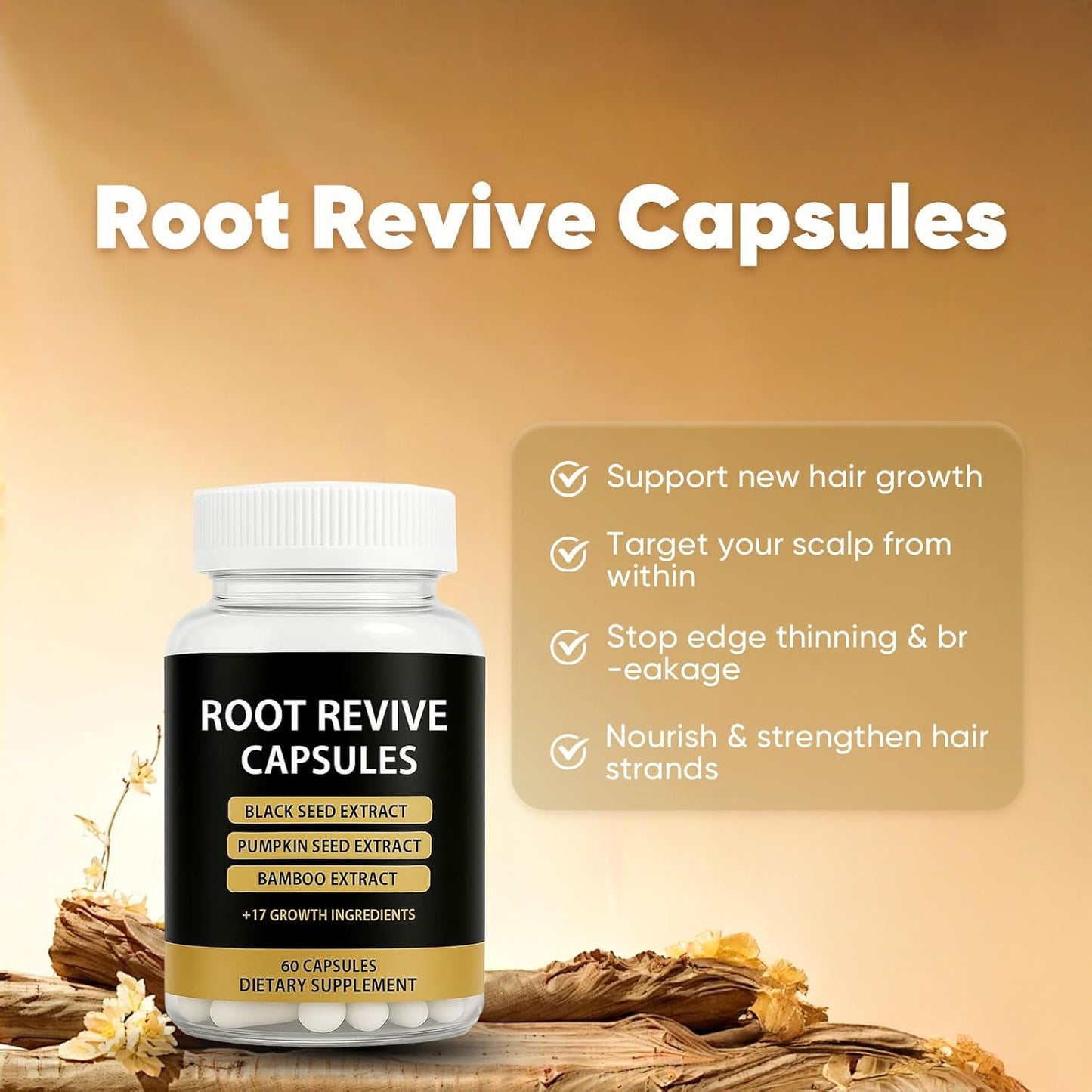 Hair Growth Capsules for Black Women - Root Revive with Black Seed Extract, Biotin & Saw Palmetto | 60 Ct