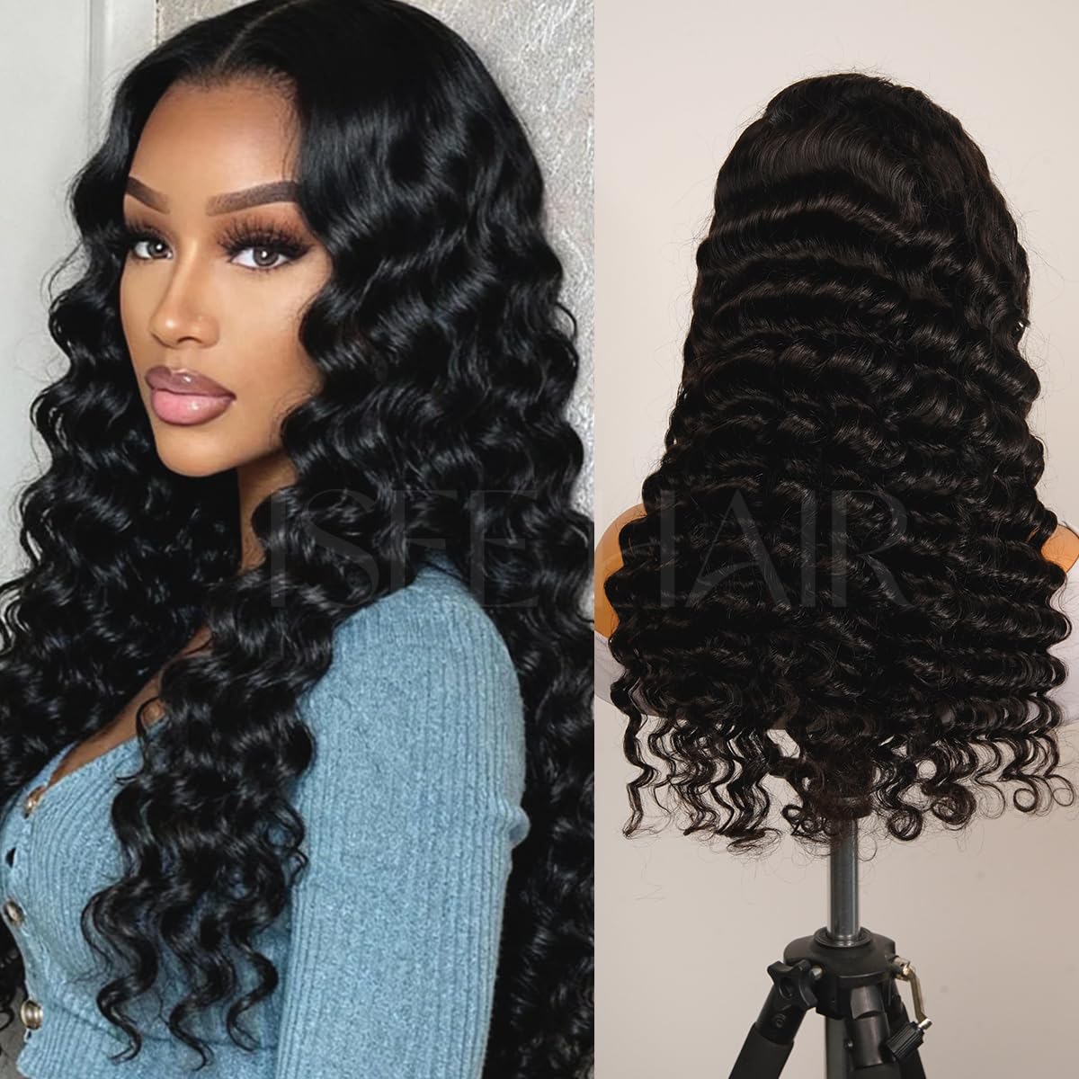 Loose Deep Wave Half Wig - 180% Density Human Hair | Beginner-Friendly 18 Inch Clip-In Wig
