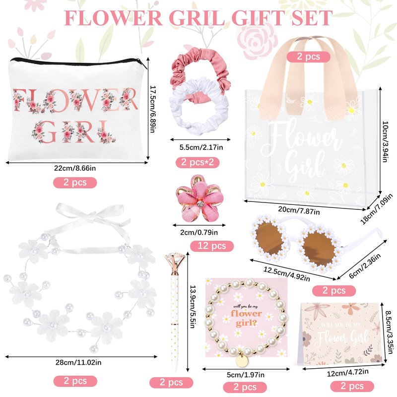 30Pcs Flower Girl Proposal Gift Set, Will You Be My Flower Girl Gift Including Bags Sunglasses Makeup Bag Headband Bracelet Diamond Pen Hair Accessories Card for Wedding Engagement Bridal Shower Party