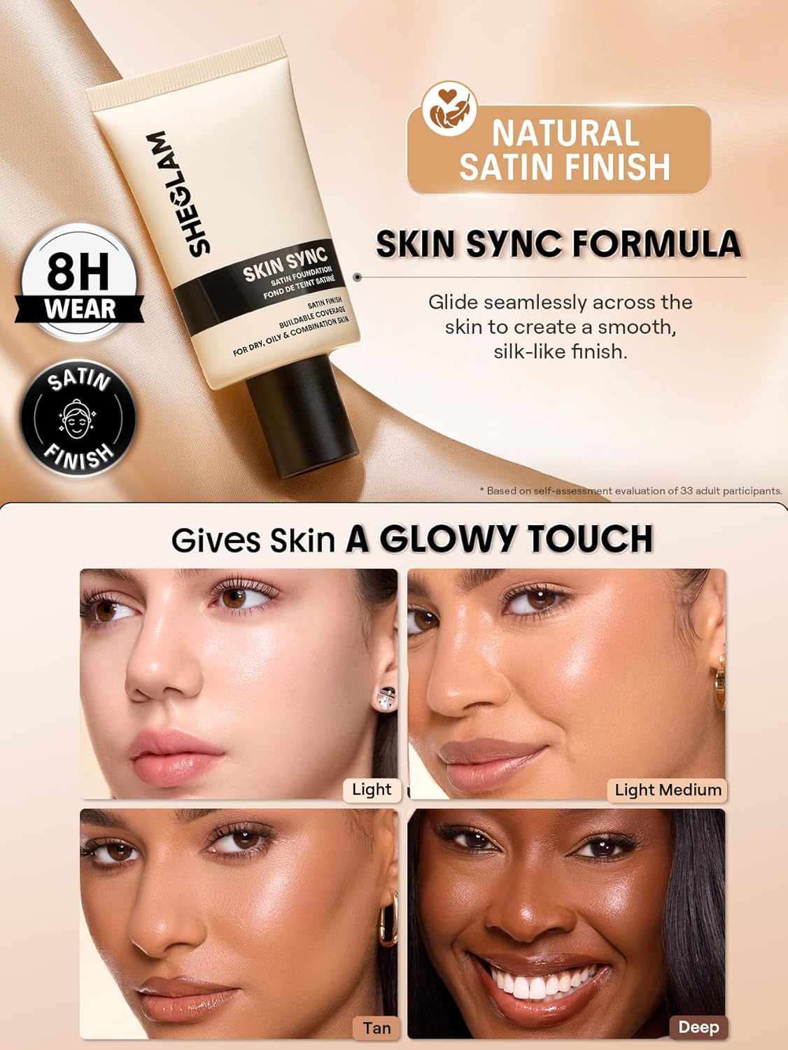 Satin Foundation - Skin Sync Formula for Flawless Finish | Buttercream Shade