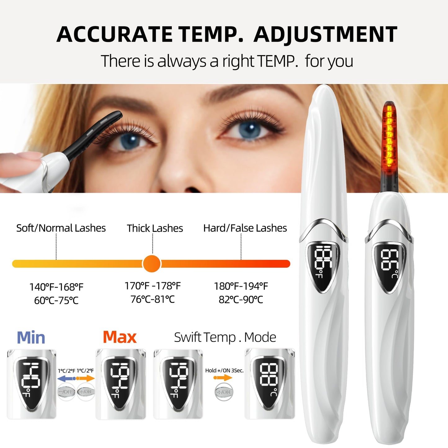 EYECURL Heated Eyelash Curler, S600 Heated Lash Curler, Accurate Temperature Control Electric Eyelash Curler Heated - Intelligent Power Off, Long Lasting (Vanilla Ice/Silver, S600-148MM)