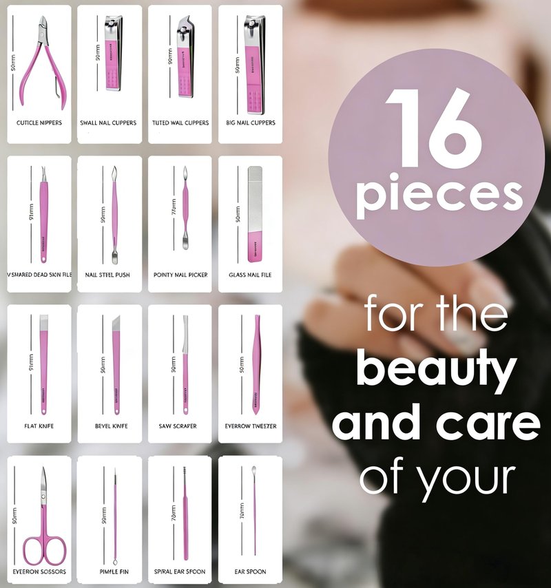 16 pcs Stainless Steel Nail Care Tools Grooming Kit,Nail Clipper Set,Manicure and Pedicure kit,Nail Care Tools with Luxurious Travel Case Nail Clippers Thick Nails Men Women Gift