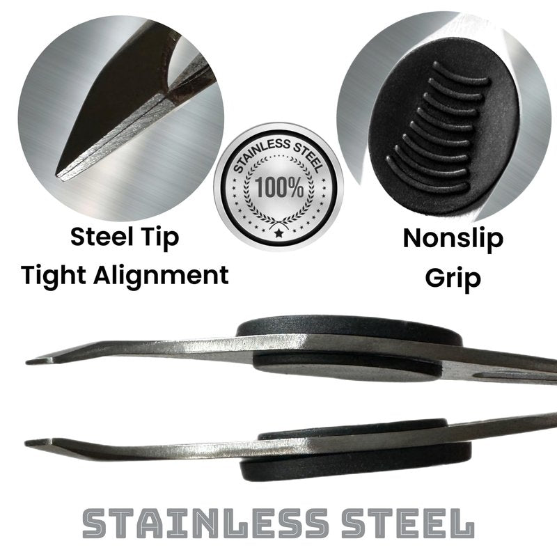 2 ALAZCO Professional Comfort Hold Soft Grip Non-Slip Stainless Steel Slanted Tip Eyebrow Tweezers Facial Hair Removal Ingrown Brows Slant Tweezer Women Men