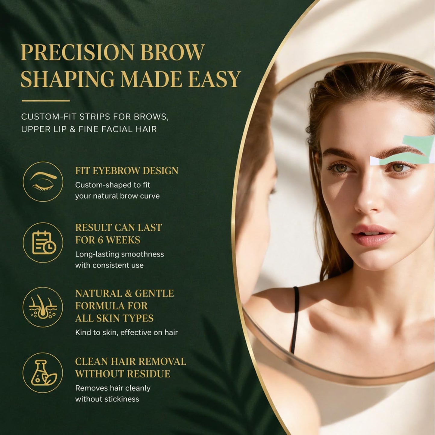 64Pcs Eyebrow Wax Strips - Precision Hair Removal Kit for Sensitive Skin | Easy At-Home Use, Lasts 6 Weeks