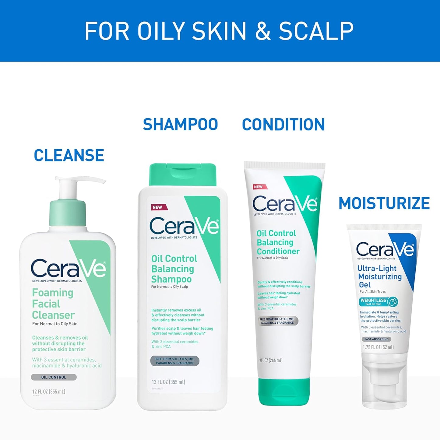 CeraVe Balancing Shampoo - Oil Control & Hydration with Ceramides | 12 oz, Sulfate-Free, Color Safe