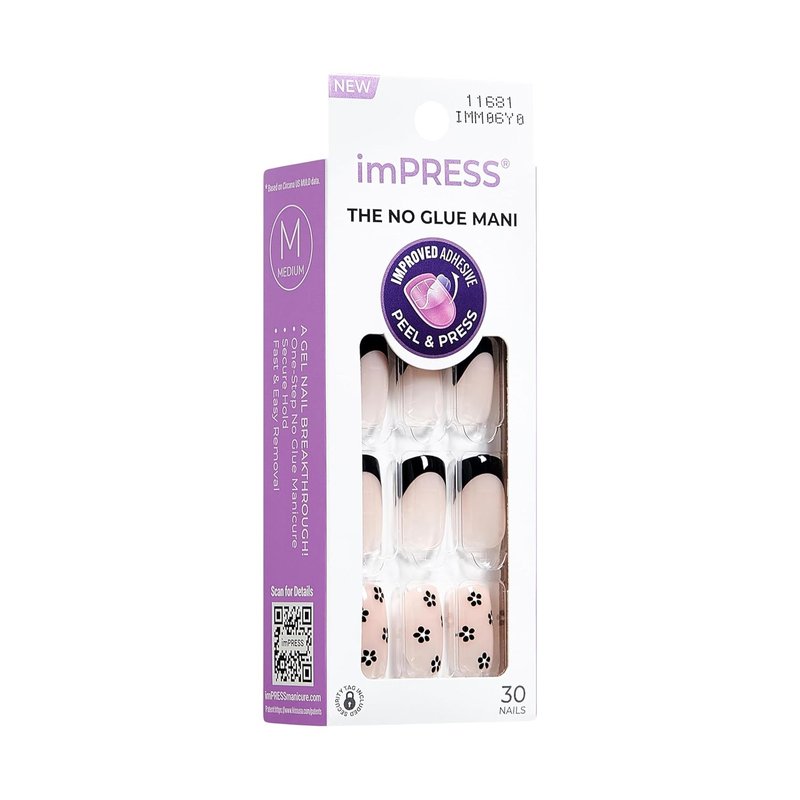 Impress No Glue Mani Press-On Nails - 30 Pcs Easy Apply Set | So Lucky Design with Essential Tools Included