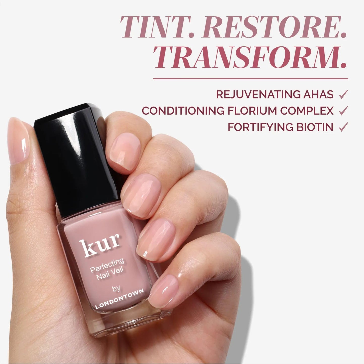 LONDONTOWN Perfecting Nail Veil, Sheer, Buildable Nail Tint Plus Nail Strengthener, Hydrates & Conditions Nails, #4 Dusty Rose Tint, 0.4 Fl Oz