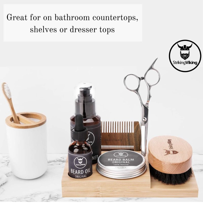 Striking Viking Bamboo Beard Caddy for Men - 7.3 in x 4.5 in x 1 in - Portable Grooming Caddy Organizer for Beard Balm & Oil Products