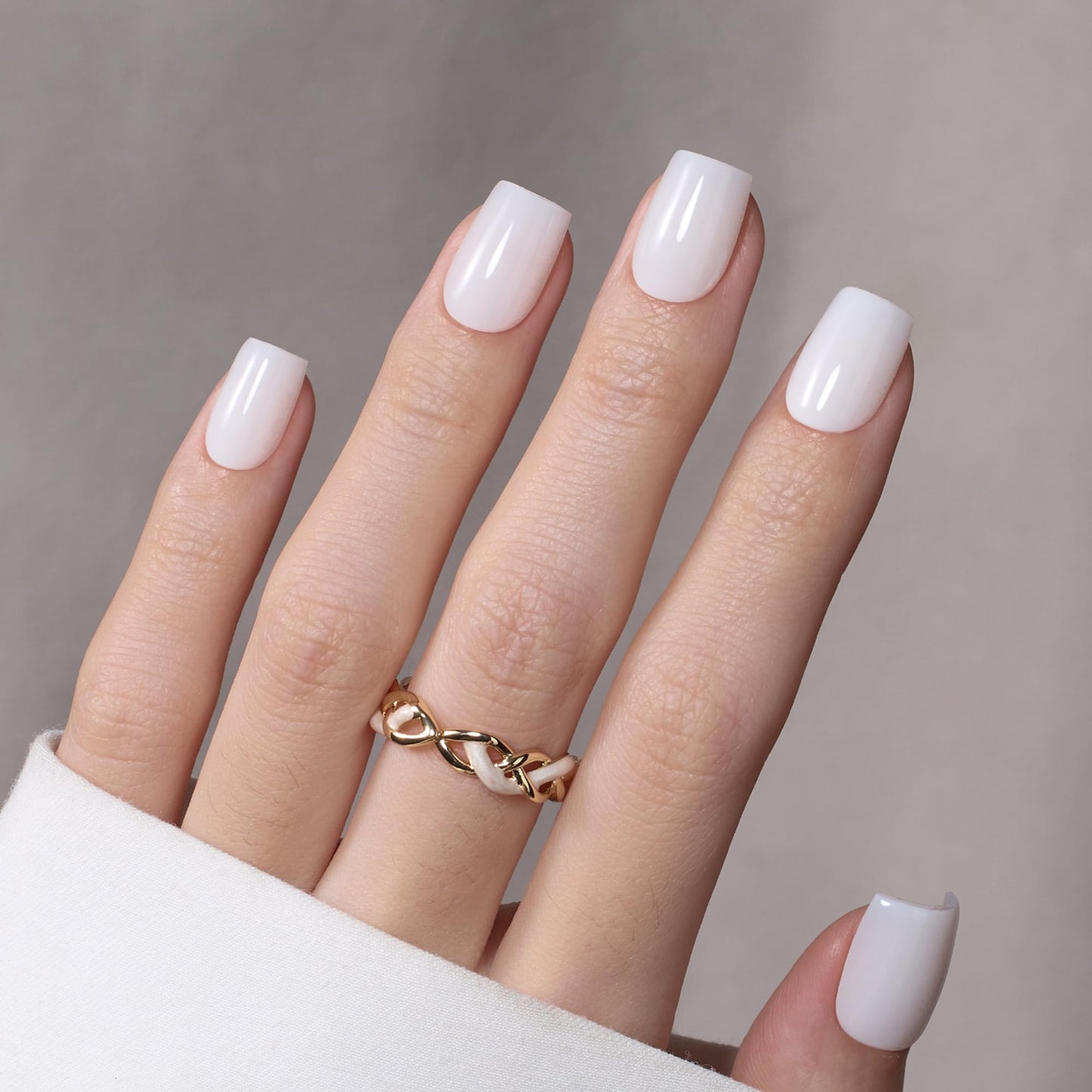 Beetles Short Square Press on Nails, Milky White Fake Nail Tips 150Pcs