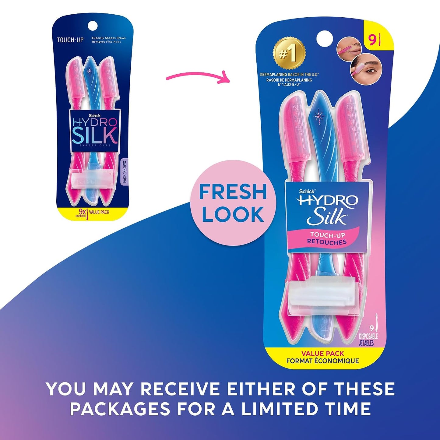 Schick Hydro Silk Touch-Up Dermaplaning Razor - Precision Facial Hair Remover for Women, 9ct | Eyebrow & Peach Fuzz Tool