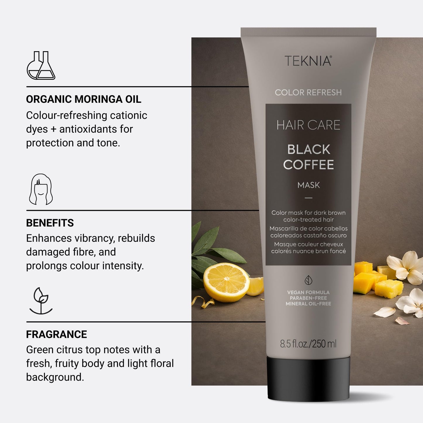 Lakmé Teknia Black Coffee Color Refresh Hair Mask, Color Depositing Conditioner for Black Hair, 8.5 Fl Oz
