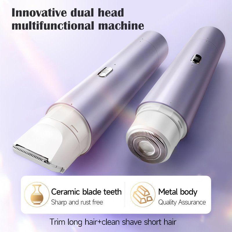 Dual Head Electric Shaver for Women, Bikini, Underarm, Body Hair Remover, Rechargeable & Waterproof, Cordless Painless Hair Trimmer with Ceramic Blades, Silent Smooth Shaving