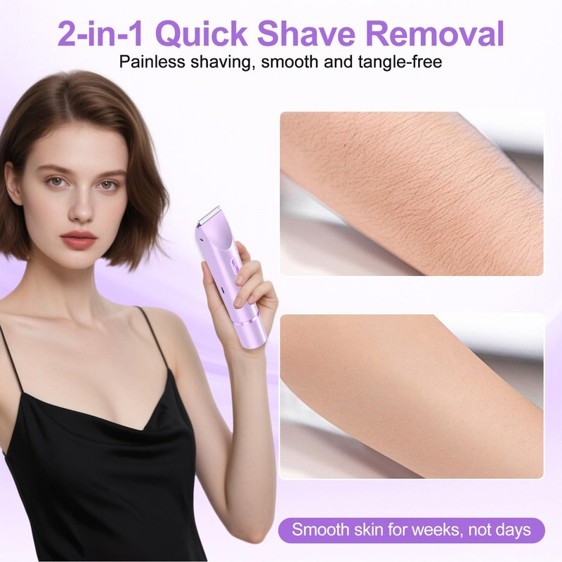 2026 New Bikini Trimmer for Women, 2 in 1 Dual Head Body Bikini Shaver, Ultra Low Silent, Painless & Cordless Hair Removal for Body, IPX7 Waterproof & Easy Cleaning for Shower & Travel (Purple)