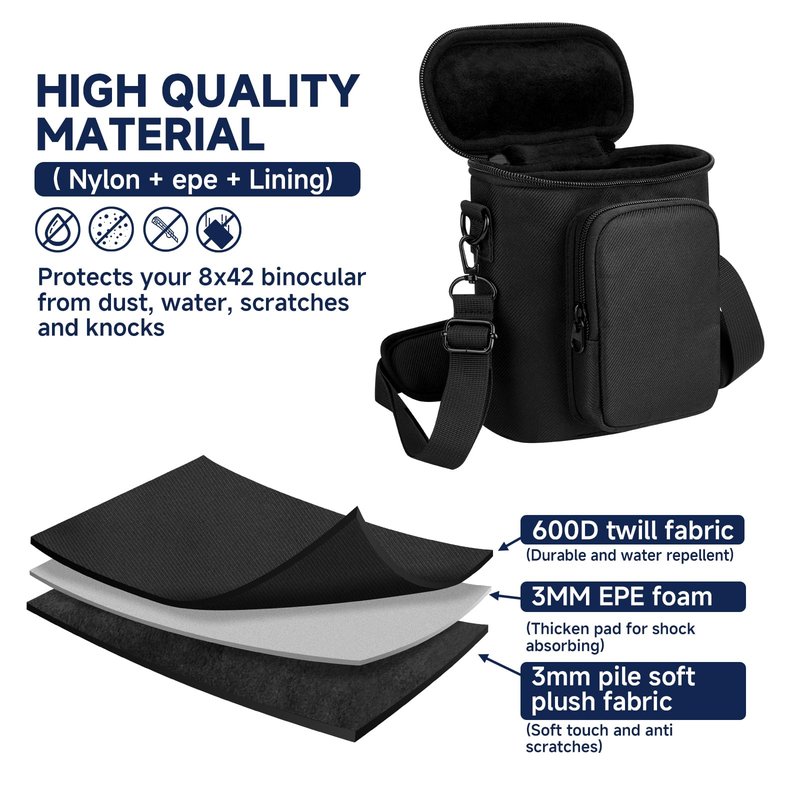 CaSZLUTION Travel Protective Case Compatible with Nikon Monarch M5 M7 PROSTAFF P3 8x42 10x42 Binocular, Durable Fabric Storage Bag for Binocular, Black (Case Only)