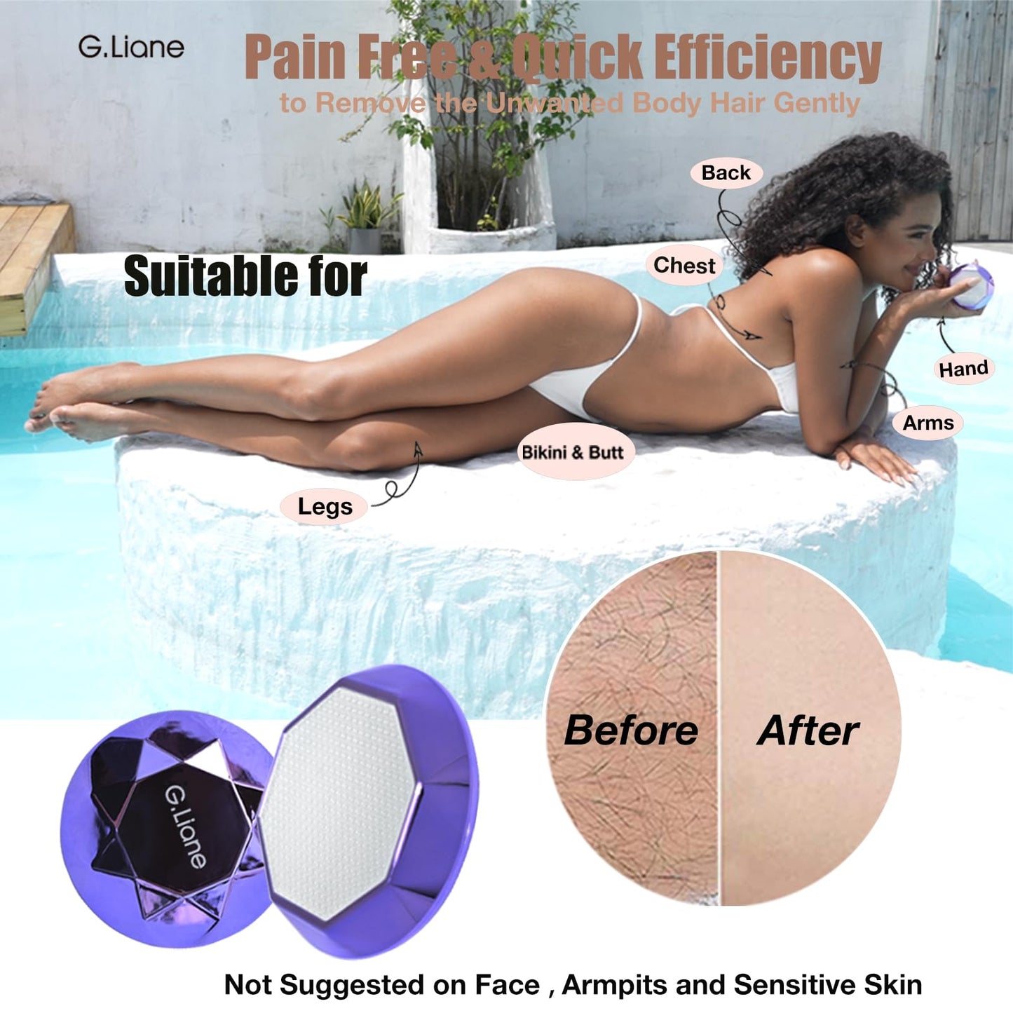 G.Liane Crystal Hair Eraser,Painless Nano Hair Remover Exfoliation,Gentle and Efficient Glass Hair Removal Device Without Waxing,Natural Epilator for Women and Men(Violet)