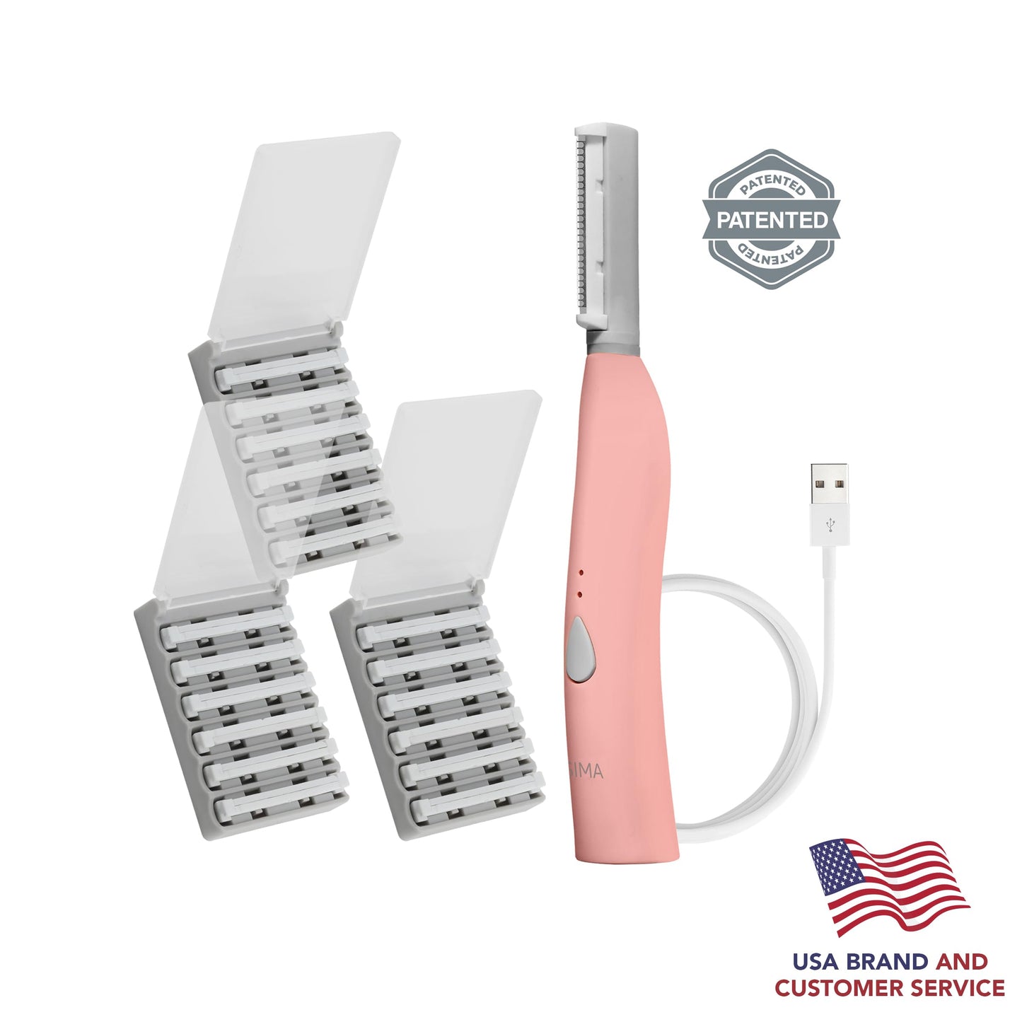 SPA SCIENCES - SIMA Patented Dermaplane Razor for Women Face – Painless 2-in-1 Facial Exfoliation & Peach Fuzz Hair Removal – Anti-Aging – 3 Speeds – Rechargeable – 19 Weeks Treatment