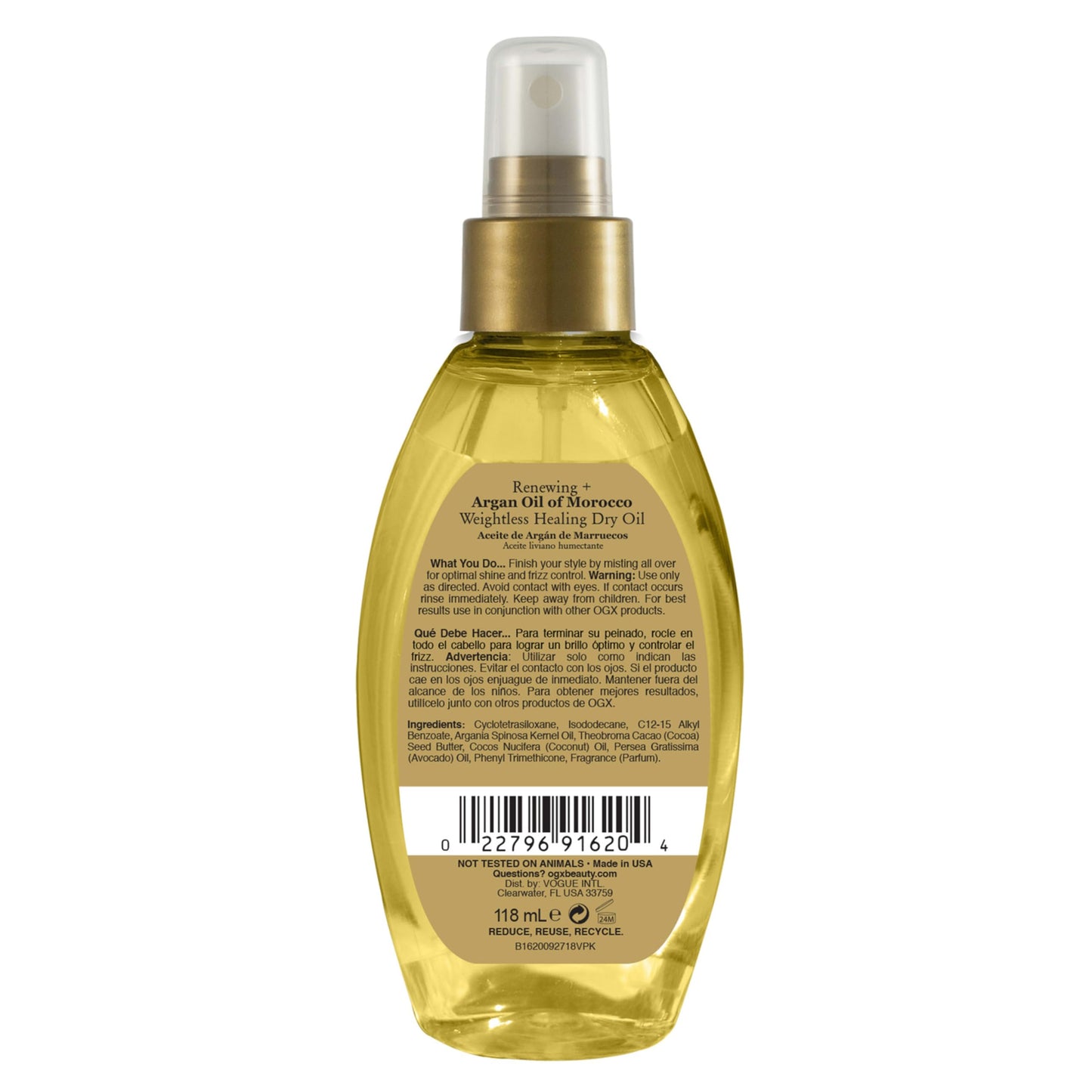 OGX Renewing + Argan Oil of Morocco Weightless Healing Dry Oil Spray, Lightweight Hair Oil Mist for Split Ends, Frizzy Hair and Flyaways, Paraben-Free, Sulfated-Surfactants Free, 4 Fl Oz
