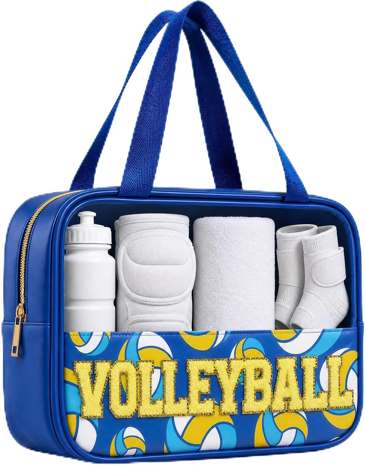 Volleyball Makeup Bag - Clear Chenille Letter Cosmetic Pouch | Portable Travel Toiletry Bag for Girls