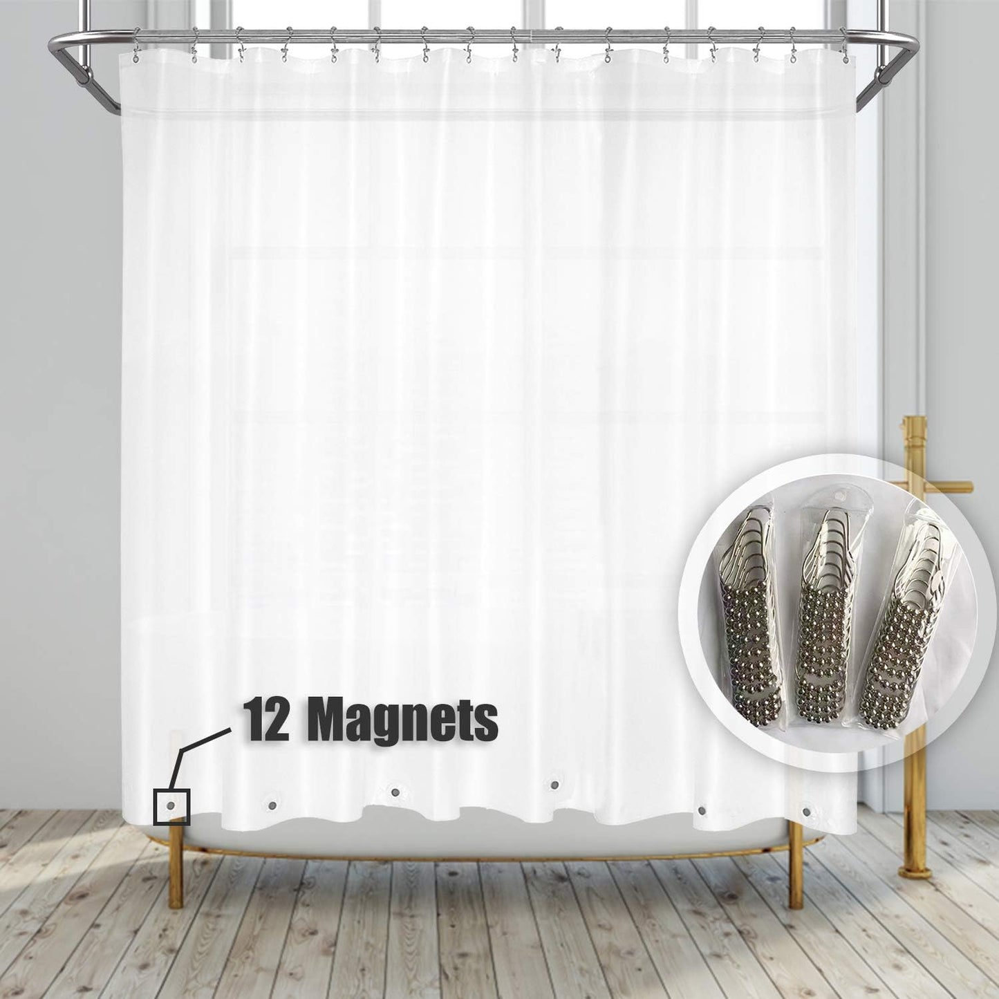 Clear Plastic Shower Liner - Premium Waterproof PEVA Curtain with Rustproof Grommets & 3 Magnets | Standard Size
