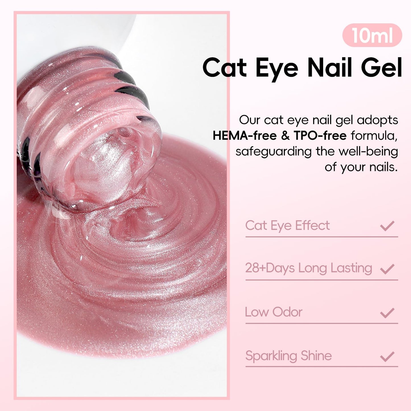 PEACECOLOR Cat Eye Gel Nail Polish Set, 6pcs 10ML Nude Red Pink Gold Jelly Cat Eye Gel Polish with Magnet Soak Off U V Salon DIY Manicure Gifts for Women